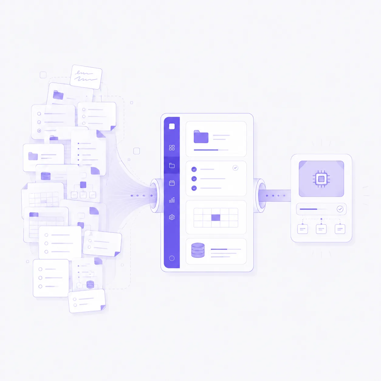 Une file de modules qui déborde et un module de renfort qui vient s’y brancher.